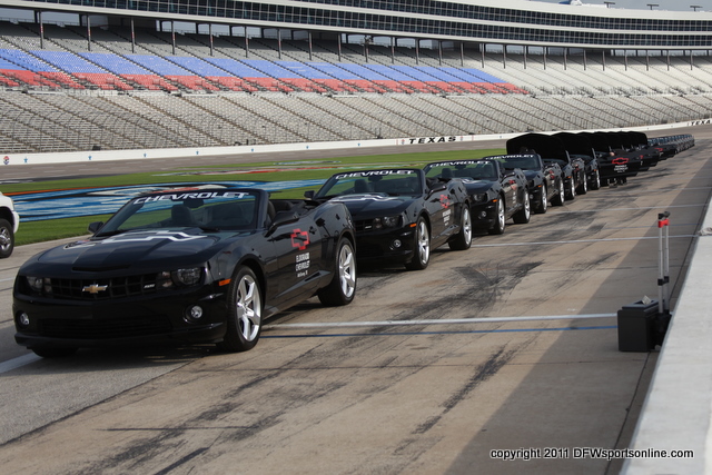 Chevrolet Camero Convertibles lined up for rides at Texas Motor Speedway. Photo by David Dwyer